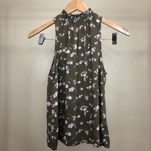 Floral green mock neck tank